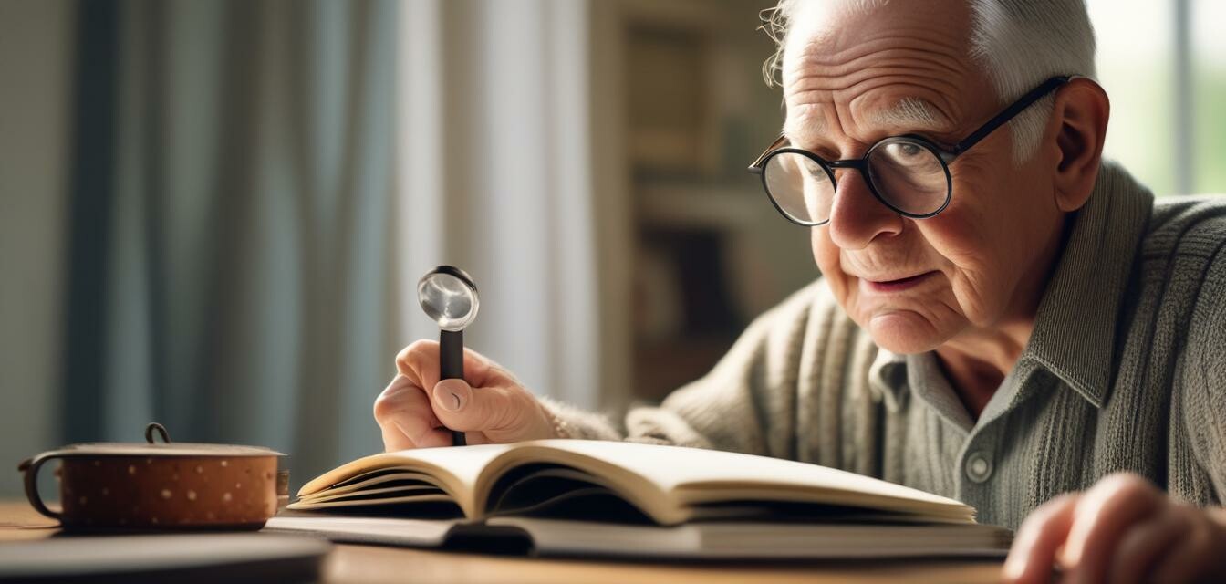 Older person reading with magnifying glass